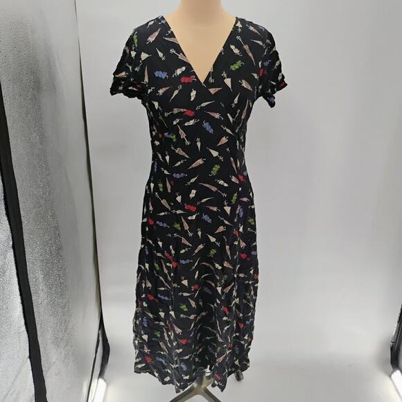 BANANA REPUBLIC midi DRESS vintage umbrellas novelty print made in hong kong - Picture 5 of 13